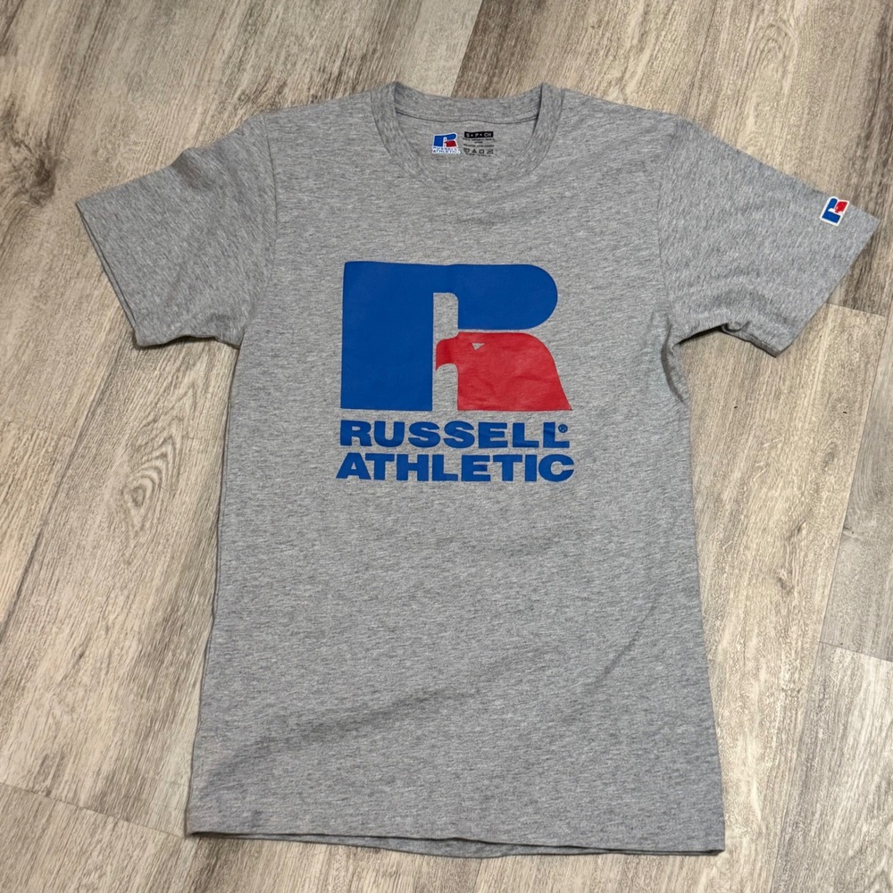 Russell Athletic T Shirt Small Gray Logo Graphic Short Sleeve Tee